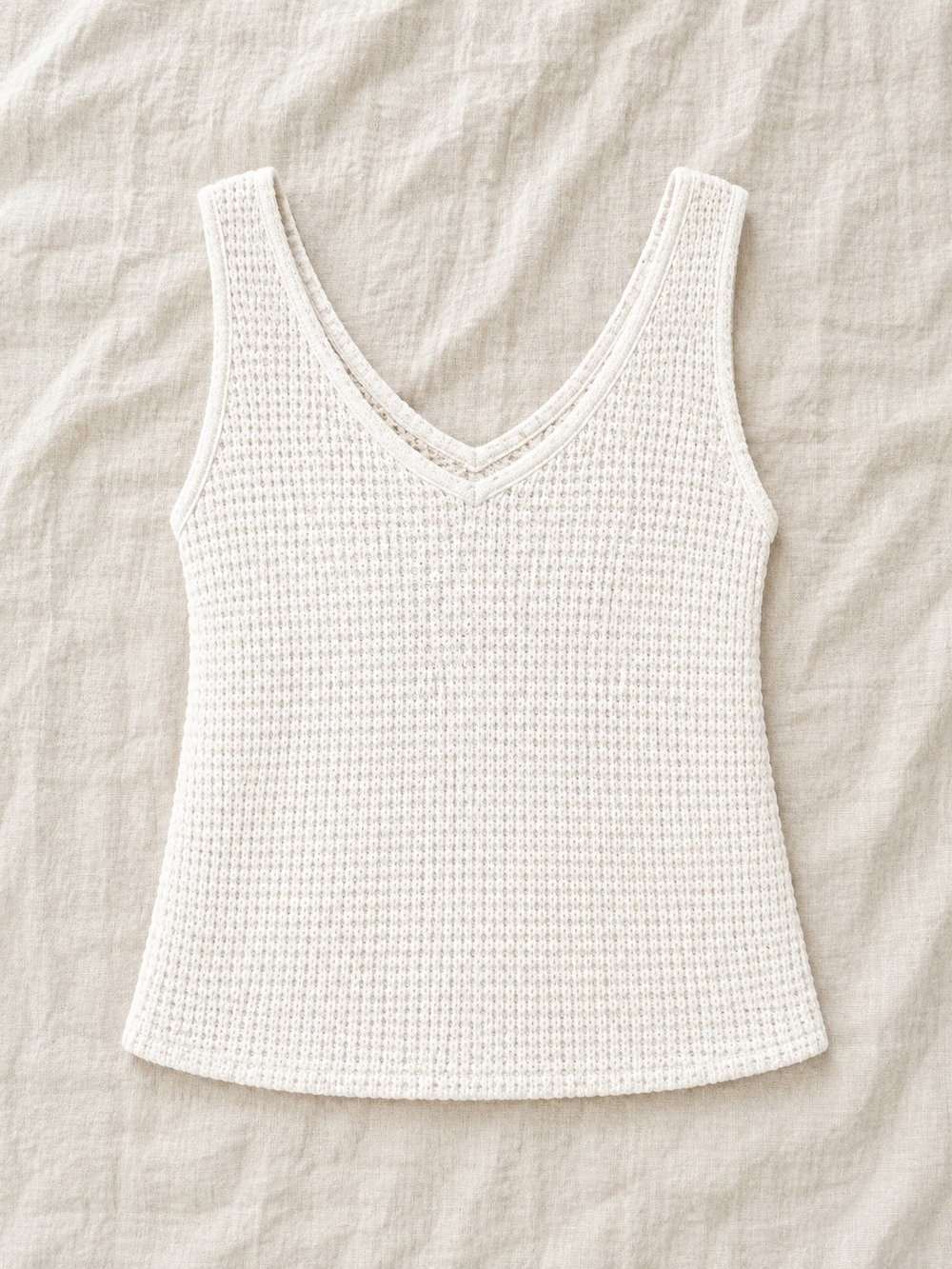 V-Neck Knit Tank Top in Cream